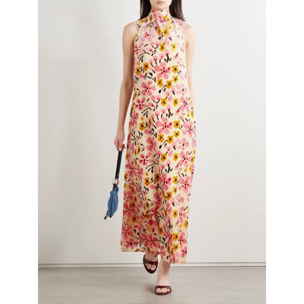 STAUD Albee Floral Devoré-Velvet Maxi Dress - Blossom Floral Tapestry - Size XS